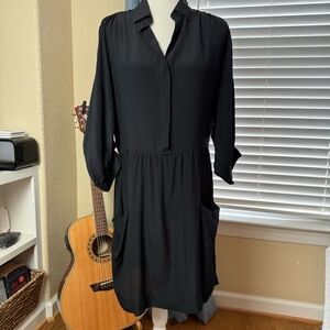 See by Chloe Black 100% Silk Shirtdress Pockets Size 6